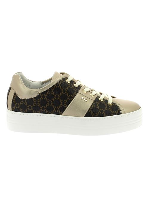 sneakers da donna in pelle platino ee ecopelle testa di moro NERO GIARDINI | E409957D675